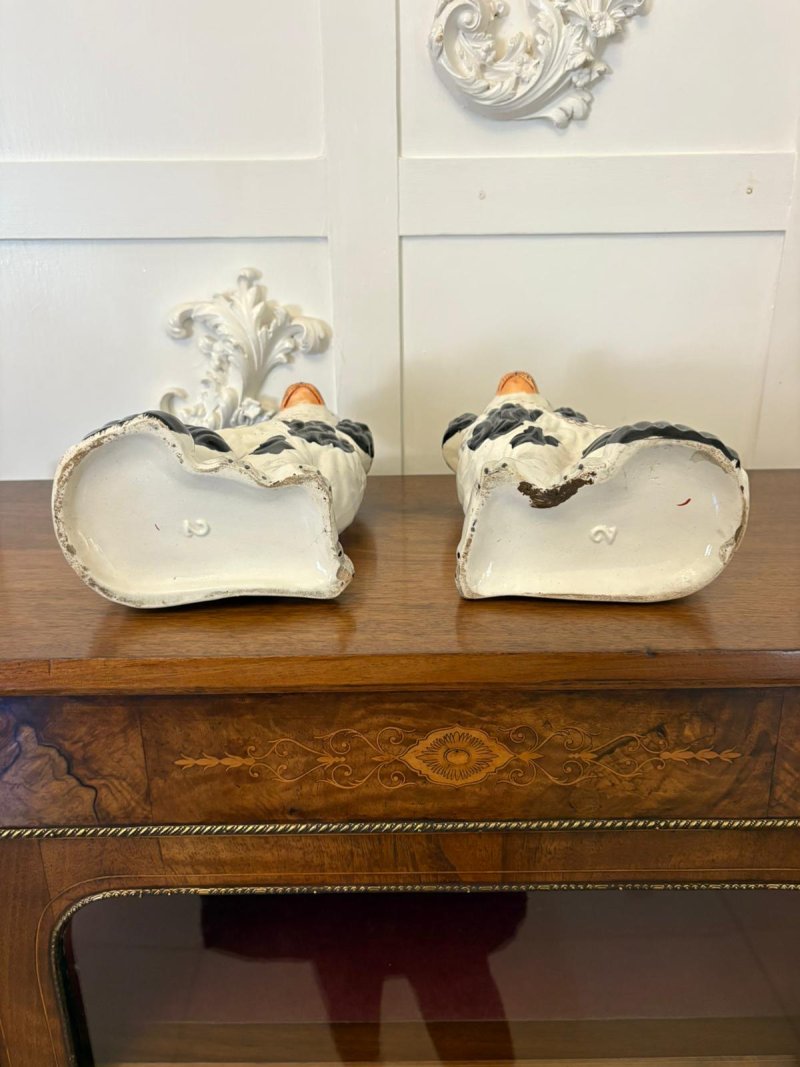 Antique Pair of Staffordshire Black & White Spaniel Dogs